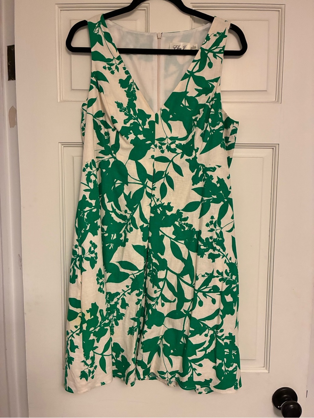 Eliza J White Dress with Green Botanical Print